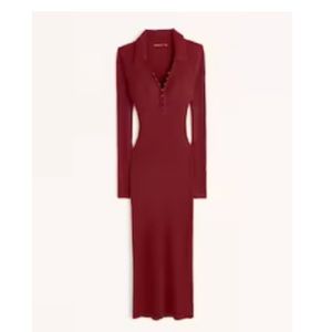 Abercrombie & Fitch Burgundy Long Sleeve Midi Dress